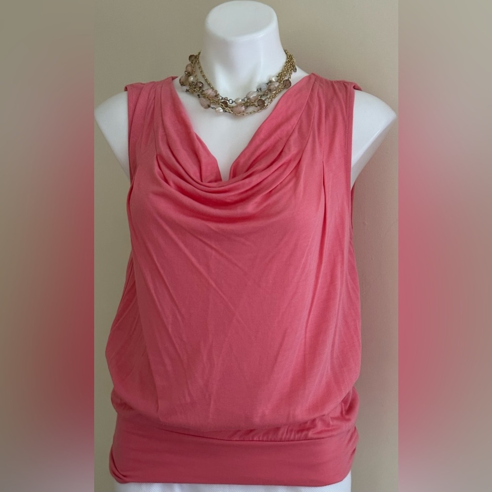 Express Pink Sleeveless Tunic Cowl Neck Ruching Top Key Hole In The Back Sz PS